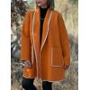 imagechouyatou Womens Winter Casual Shawl Collar Wool Coat Loose Open Front Trench Coat CardiganOrange