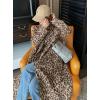 imagechouyatou Womens Winter Double Breasted Leopard Wool Coat Business Casual Midi Long Winter Trench CoatYellow