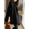imagechouyatou Womens Winter Double Breasted Wool Coat Long Knitted Sleeve Mid Long Pea CoatBlack