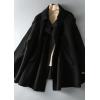 imagechouyatou Womens Winter Double Breasted Wool Coat Long Knitted Sleeve Mid Long Pea CoatBlack