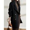 imagechouyatou Womens Winter Elegant Notch Lapel Wool Coat Double Breasted Wool Blend Trench Pea CoatBlack
