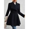 imagechouyatou Womens Winter Shawl Collar Wool Coat Button Down Work Office Midi Wool Pea CoatBlack