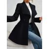 imagechouyatou Womens Winter Shawl Collar Wool Coat Button Down Work Office Midi Wool Pea CoatBlack