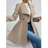 imagechouyatou Womens Winter Shawl Collar Wool Coat Button Down Work Office Midi Wool Pea CoatKhaki
