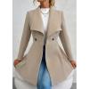 imagechouyatou Womens Winter Shawl Collar Wool Coat Button Down Work Office Midi Wool Pea CoatKhaki