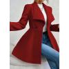 imagechouyatou Womens Winter Shawl Collar Wool Coat Button Down Work Office Midi Wool Pea CoatRed