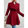 imagechouyatou Womens Winter Shawl Collar Wool Coat Button Down Work Office Midi Wool Pea CoatRed