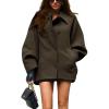 imagechouyatou Womens Winter Sing Breasted Wool Jacket Batwing Sleeve Business Casual Wool Pea CoatArmy Green