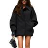 imagechouyatou Womens Winter Sing Breasted Wool Jacket Batwing Sleeve Business Casual Wool Pea CoatBlack