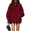 imagechouyatou Womens Winter Sing Breasted Wool Jacket Batwing Sleeve Business Casual Wool Pea CoatWine Red