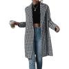 imagechouyatou Women Winter Houndstooth Wool Blend Trench Coat Notch Lapel Warm Long Double Breasted PeacoatBlack