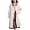imagechouyatou Womens Business Casual Double Breasted Wool Coat Turn Down Collar Midi Long Winter Trench CoatBeige