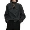 imagechouyatou Womens Business Casual Wool Trench Coat Notch Lapel Loose Dressy Crop Short Blazer Jacket CoatBlack