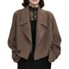imagechouyatou Womens Business Casual Wool Trench Coat Notch Lapel Loose Dressy Crop Short Blazer Jacket CoatCoffee