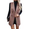 imagechouyatou Womens Casual Double Breasted Long Wool Vest Notched Lapel Sleeveless Wool Blend Trench Pea CoatWine Red