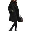 imagechouyatou Womens Casual Oversized Open Front Wool Overcoat Elegant Loose Notch Lapel Coat with PocketsBlack