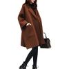 imagechouyatou Womens Casual Oversized Open Front Wool Overcoat Elegant Loose Notch Lapel Coat with PocketsBrown