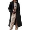 imagechouyatou Womens Double Breasted Wool Coat Notched Lapel Collar Winter Pea Coat Overcoat Long JacketsBlack