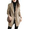 imagechouyatou Womens Elegant Notched Collar Coat Single Breasted Formal Office Wool Blend Overcoat with BeltKhaki