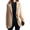 imagechouyatou Womens Fall Elegant Notch Lapel Wool Coat Single Breasted Button Up Winter Pea Coat OvercoatApricot