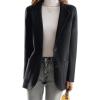 imagechouyatou Womens Fall Elegant Notch Lapel Wool Coat Single Breasted Button Up Winter Pea Coat OvercoatBlack