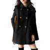 imagechouyatou Womens Fall Winter Knit Splicing Lapel Overcoat Mid Long Double Breasted Pea Coat Wool Blend Trench CoatBlack