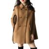 imagechouyatou Womens Fall Winter Knit Splicing Lapel Overcoat Mid Long Double Breasted Pea Coat Wool Blend Trench CoatBrown