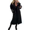 imagechouyatou Womens Leopard Print Knit Sleeve Wool Trench Coat Notched Lapel Double Breasted Long Pea CoatBlack