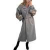 imagechouyatou Womens Leopard Print Knit Sleeve Wool Trench Coat Notched Lapel Double Breasted Long Pea CoatGray