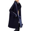 imagechouyatou Womens Oversized Hooded Wool Jacket Collarless Single Breasted Winter Wool CoatNavy Blue