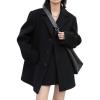 imagechouyatou Womens Oversized Wool Blend Casual Business Blazer Jacket Notch Lapel Dressy Work Trench CoatBlack