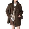 imagechouyatou Womens Oversized Wool Blend Casual Business Blazer Jacket Notch Lapel Dressy Work Trench CoatBrown