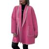 imagechouyatou Womens Winter Casual Shawl Collar Wool Coat Loose Open Front Trench Coat CardiganHot Pink