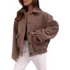 imagechouyatou Womens Winter Cropped Wool Coat Single Breasted Casual Loose Short Wool Blend Pea CoatCoffee