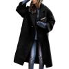imagechouyatou Womens Winter Double Breasted Midi Long Wool Coat Notch Lapel Dressy Casual Winter Trench CoatBlack