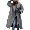 imagechouyatou Womens Winter Double Breasted Midi Long Wool Coat Notch Lapel Dressy Casual Winter Trench CoatGrey