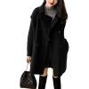 imagechouyatou Womens Winter Double Breasted Wool Coat Long Knitted Sleeve Mid Long Pea CoatBlack