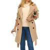 imagechouyatou Womens Winter Double Breasted Wool Coat Notch Collared Wool Blend Trench Pea Coat with BeltKhaki
