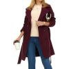 imagechouyatou Womens Winter Double Breasted Wool Coat Notch Collared Wool Blend Trench Pea Coat with BeltWine Red