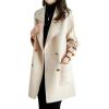 imagechouyatou Womens Winter Elegant Notch Lapel Wool Coat Double Breasted Wool Blend Trench Pea CoatBeige