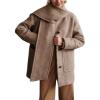 imagechouyatou Womens Winter Herringbone Wool Coat Button Down Woolen Trench Pea Coat with ScarfBrown
