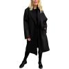 imagechouyatou Womens Winter Lapel Single Breasted Office Work Wool Blend Long Trench Pea Coat OvercoatBlack
