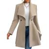 imagechouyatou Womens Winter Shawl Collar Wool Coat Button Down Work Office Midi Wool Pea CoatKhaki