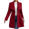 imagechouyatou Womens Winter Shawl Collar Wool Coat Button Down Work Office Midi Wool Pea CoatRed