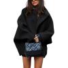 imagechouyatou Womens Winter Sing Breasted Wool Jacket Batwing Sleeve Business Casual Wool Pea CoatBlack