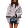 imagechouyatou Womens Winter Sing Breasted Wool Jacket Batwing Sleeve Business Casual Wool Pea CoatGrey