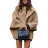 imagechouyatou Womens Winter Sing Breasted Wool Jacket Batwing Sleeve Business Casual Wool Pea CoatKhaki
