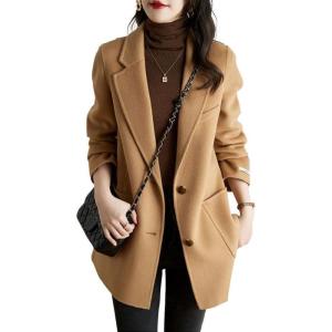 imagechouyatou Womens Elegant Notched Collar Coat Single Breasted Formal Office Wool Blend Overcoat with BeltCamel