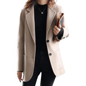 imagechouyatou Womens Fall Elegant Notch Lapel Wool Coat Single Breasted Button Up Winter Pea Coat OvercoatGrey