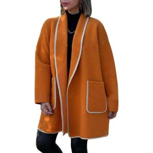 imagechouyatou Womens Winter Casual Shawl Collar Wool Coat Loose Open Front Trench Coat CardiganOrange